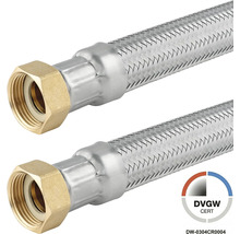 Flexibler Anschlussschlauch aus Edelstahlgeflecht mit Überwurfmutter aus Messing und DVGW Zertifizierung.