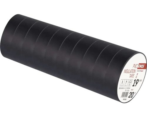 EMOS PVC-Isolierband schwarz im 10er Pack, Breite 19 Millimeter, Länge 20 Meter.
