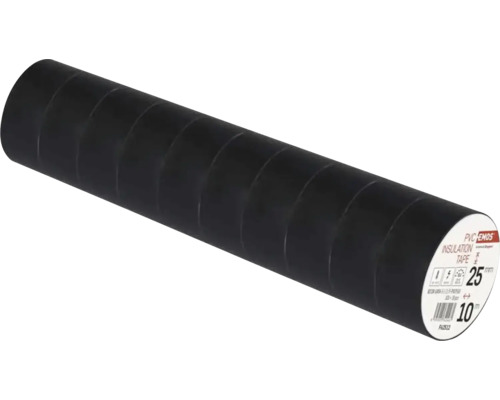 EMOS PVC-Isolierband in Schwarz, 10 Rollen, Breite 25 Millimeter, Länge 10 Meter pro Rolle.