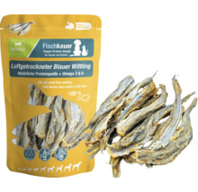 Fischkauer Luftgetrockneter Blauer Wittling, proteinreicher Snack für Hunde und Katzen, glutenfrei und ohne Zuckerzusatz.