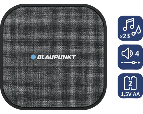 Blaupunkt Funkgong mit 23 Melodien, 4 einstellbaren Lautstärkestufen und Betrieb durch zwei 1,5 Volt AA Batterien.