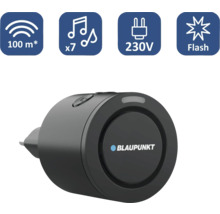 Blaupunkt Funkgong für die Steckdose mit 100 Meter Reichweite, 7 Melodien, 230 Volt Anschluss und Blitzlichtfunktion. Blaupunkt Logo.