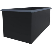 Rechteckiges Hochbeet aus Metall in Anthrazit mit horizontalen Paneelen.