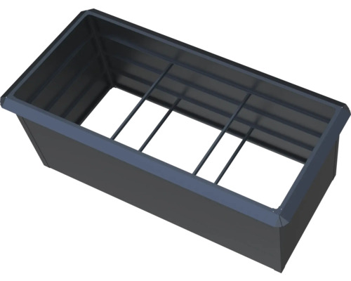 Rechteckiger Hochbeet-Rahmen aus Metall in Anthrazit mit stabilisierenden Querstreben.