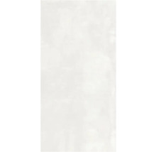 Rechteckige Feinsteinzeugfliese in hellgrauer Betonoptik für Wand und Boden.