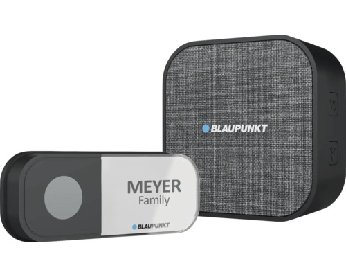 Blaupunkt Funkgong Set mit Klingeltaster, Namensschild und Empfänger.