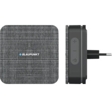 Blaupunkt Steckdosen-Lautsprecher mit Stofffront, Lautstärkeregelung, Stummschaltungstaste und Blaupunkt Logo.