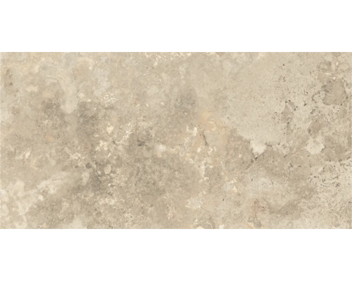 Beige Fliese in Natursteinoptik mit melierter Oberfläche.