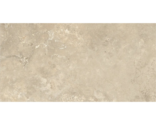 Beige Feinsteinzeugfliese in Natursteinoptik mit feiner Maserung und matter Oberfläche.