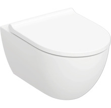 Wand-WC mit geschlossenem WC-Sitz, modernes Design aus Keramik.