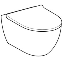 Wandhängende Toilette in modernem abgerundetem Design mit geschlossenem Deckel als Strichzeichnung.