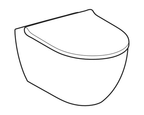 Wandhängende Toilette in modernem abgerundetem Design mit geschlossenem Deckel als Strichzeichnung.