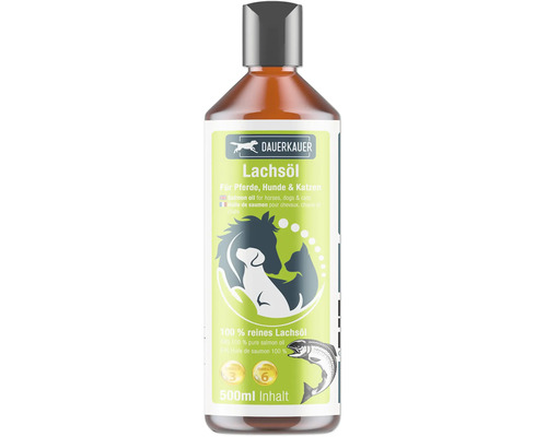 Dauerkauer Lachsöl für Pferde, Hunde und Katzen, 500 Milliliter Flasche mit Omega 3 und Omega 6.