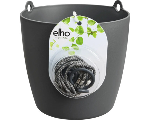 Elho Blumentopf aus Kunststoff in Anthrazit mit Aufhängeseil und integrierten Griffen
