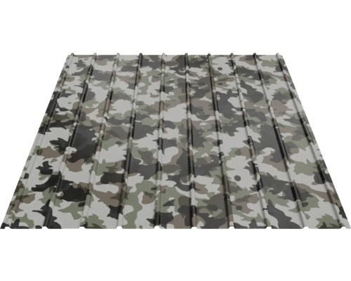 Trapezblech mit Camouflage-Muster für Dach und Wand.