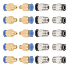 Set aus 20 pneumatischen Steckverschraubungen mit Außengewinde aus Messing und silberfarbenem Metall für Luftschläuche.