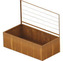 Hochbeet aus Cortenstahl mit integriertem Rankgitter für Kletterpflanzen.