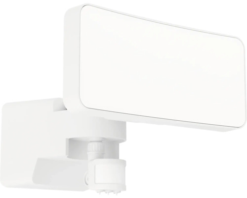 LED-Außenwandleuchte mit Bewegungsmelder, rechteckig, weiß, schwenkbarer Strahler.