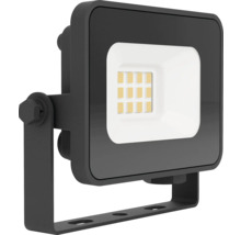 Schwarzer LED-Flutlichtstrahler mit verstellbarem Montagebügel.