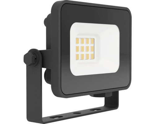 Schwarzer LED-Flutlichtstrahler mit verstellbarem Montagebügel.