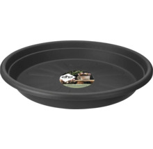 Runder schwarzer Pflanzenuntersetzer aus recyceltem Kunststoff von elho.