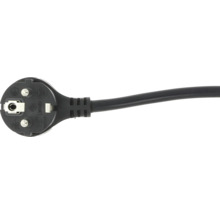 Schwarzer Schutzkontaktstecker CEE 7/7 mit Kabel, geeignet für geerdete Steckdosen.