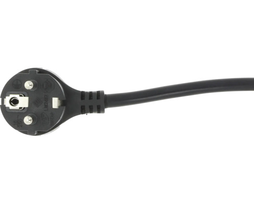 Schwarzer Schutzkontaktstecker CEE 7/7 mit Kabel, geeignet für geerdete Steckdosen.
