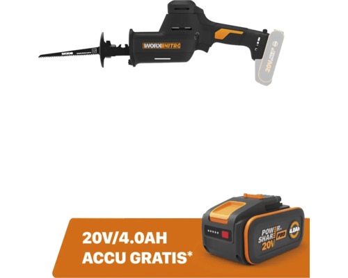 Akku-Säbelsäge Worx Nitro 20 Volt inklusive gratis 4,0 Amperestunden Power Share Pro Akku.