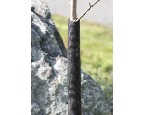 Baumschutzgitter aus schwarzem Kunststoffgeflecht für Baumstämme.