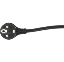 Schukostecker mit schwarzem Kabel und Schutzkontakt für Stromverbindungen.