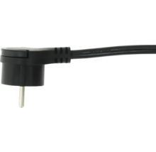 Schwarzer Winkelstecker mit Kabel.