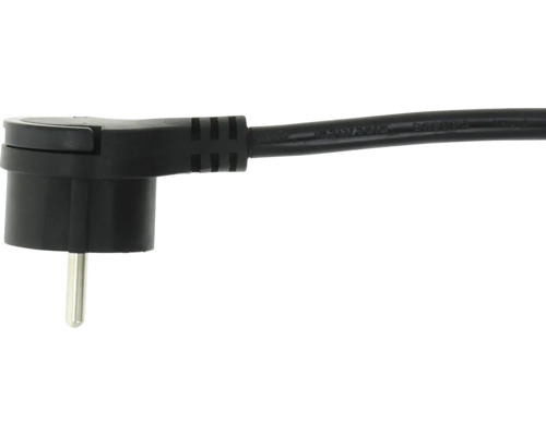 Schwarzer Winkelstecker mit Kabel.