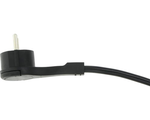 Flacher Schutzkontaktstecker mit integriertem Kabel für platzsparende Montage.