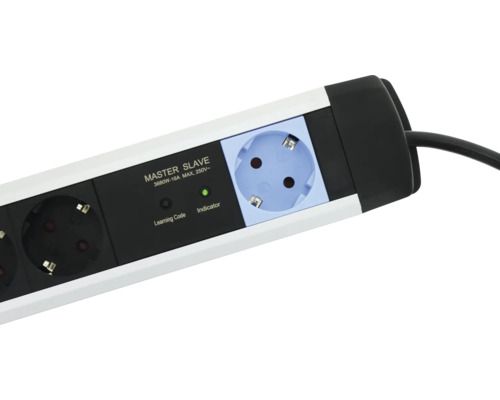 Master-Slave Steckdosenleiste mit Anzeigeleuchte und Learning Code Taste, 3680 Watt, 16 Ampere.