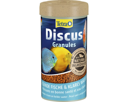 Dose Tetra Discus Granulat Fischfutter für Diskusfische mit natürlichen Inhaltsstoffen ohne Farb- und Konservierungsstoffe.