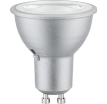 LED-Reflektorlampe GU10 in Silber mit Schalter zur Einstellung der Farbtemperatur auf 2700 Kelvin, 3000 Kelvin oder 4000 Kelvin.