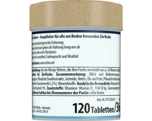 Tetra TabiMin Futtertabletten für am Boden fressende Zierfische, 120 Tabletten.