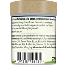 Rückseite der Verpackung von Tetra Fischfutter für pflanzenfressende Bodenfische mit Inhaltsstoffen, Fütterungsempfehlung und Barcode.