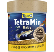 TetraMin Baby Fischfutter für Jungfische mit natürlichen Inhaltsstoffen ohne Konservierungsmittel und Farbstoffe. Tetra Logo.