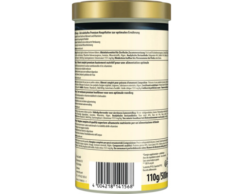 Tetra Energy Premium Hauptfutter für Zierfische, Rückseite der Dose mit Inhaltsstoffen und Barcode
