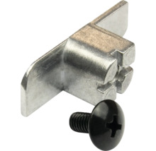 Möbelverbinder aus Metall inklusive einer schwarzen Kreuzschlitzschraube.