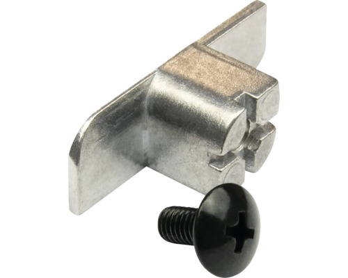 Möbelverbinder aus Metall inklusive einer schwarzen Kreuzschlitzschraube.