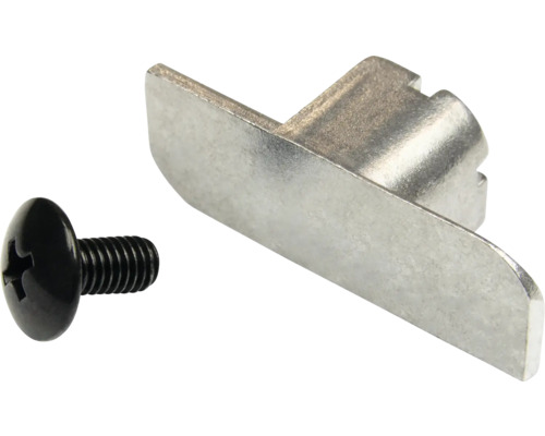 Möbelverbinder aus Metall mit schwarzer Kreuzschlitzschraube.