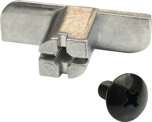 Möbelverbinder aus Metall mit T-förmigem Kopf und passender Kreuzschlitzschraube