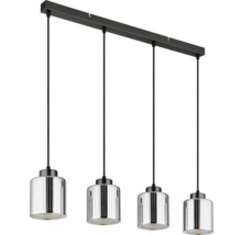 Pendelleuchte 4-flammig mit geriffelten Glasschirmen in Chrom und schwarzer Deckenhalterung