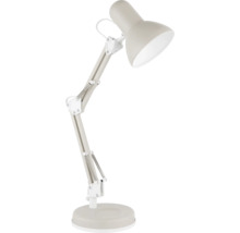 Verstellbare Schreibtischlampe aus Metall in Beige mit rundem Standfuß und Gelenkarm.