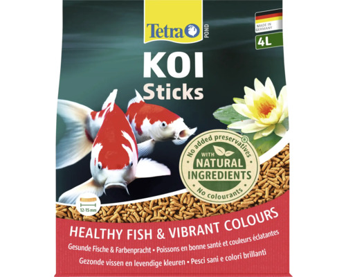 Tetra Pond Koi Sticks, Hauptfutter für Koi, 4 Liter, natürliche Inhaltsstoffe, ohne Konservierungsstoffe, Pelletgröße 12 bis 15 Millimeter.
