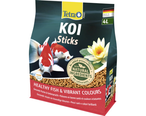 Tetra Pond Koi Sticks Fischfutter, 4 Liter, hergestellt in Deutschland, natürliche Inhaltsstoffe, ohne Konservierungsstoffe und Farbstoffe.