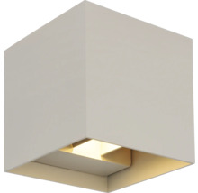 Würfelförmige, weiße Gipsleuchte für Wand oder Decke mit nach unten gerichtetem Licht.