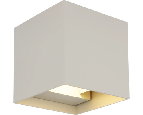 Würfelförmige Wandleuchte aus Metall in Weiß, modernes Design, Lichtaustritt nach oben und unten.